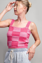 Checker Print Sleeveless Sweater Knit Crop Top - eesome - RARA Boutique 