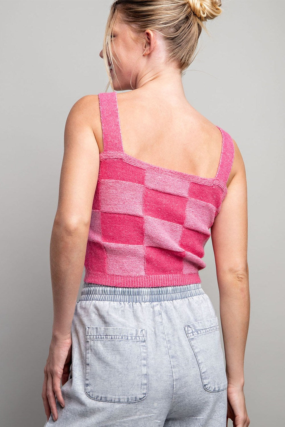Checker Print Sleeveless Sweater Knit Crop Top - eesome - RARA Boutique 