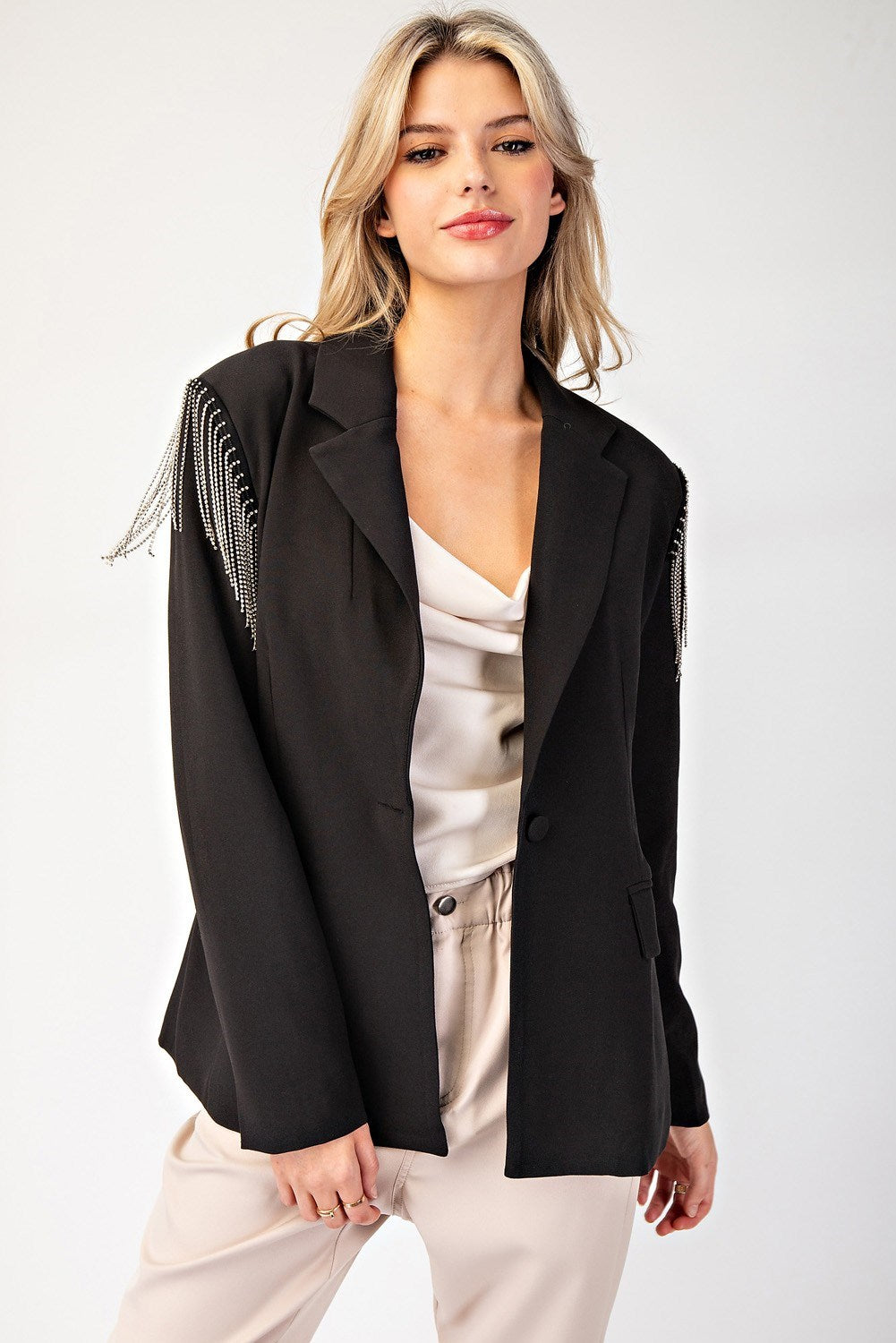 Rhinestone Fringe Blazer Jacket - eesome - RARA Boutique 