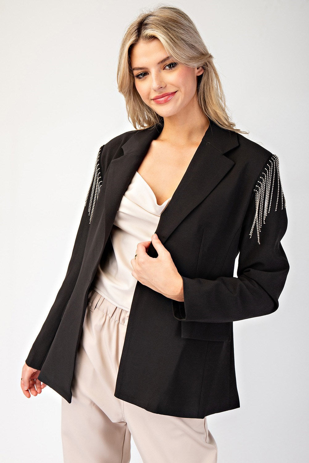 Rhinestone Fringe Blazer Jacket - eesome - RARA Boutique 