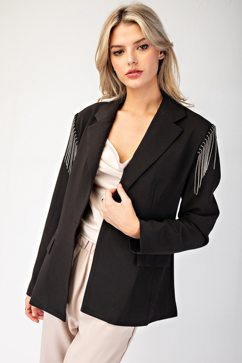 Rhinestone Fringe Blazer Jacket - eesome - RARA Boutique 