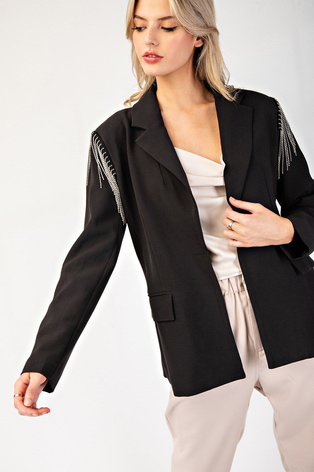 Rhinestone Fringe Blazer Jacket - eesome - RARA Boutique 