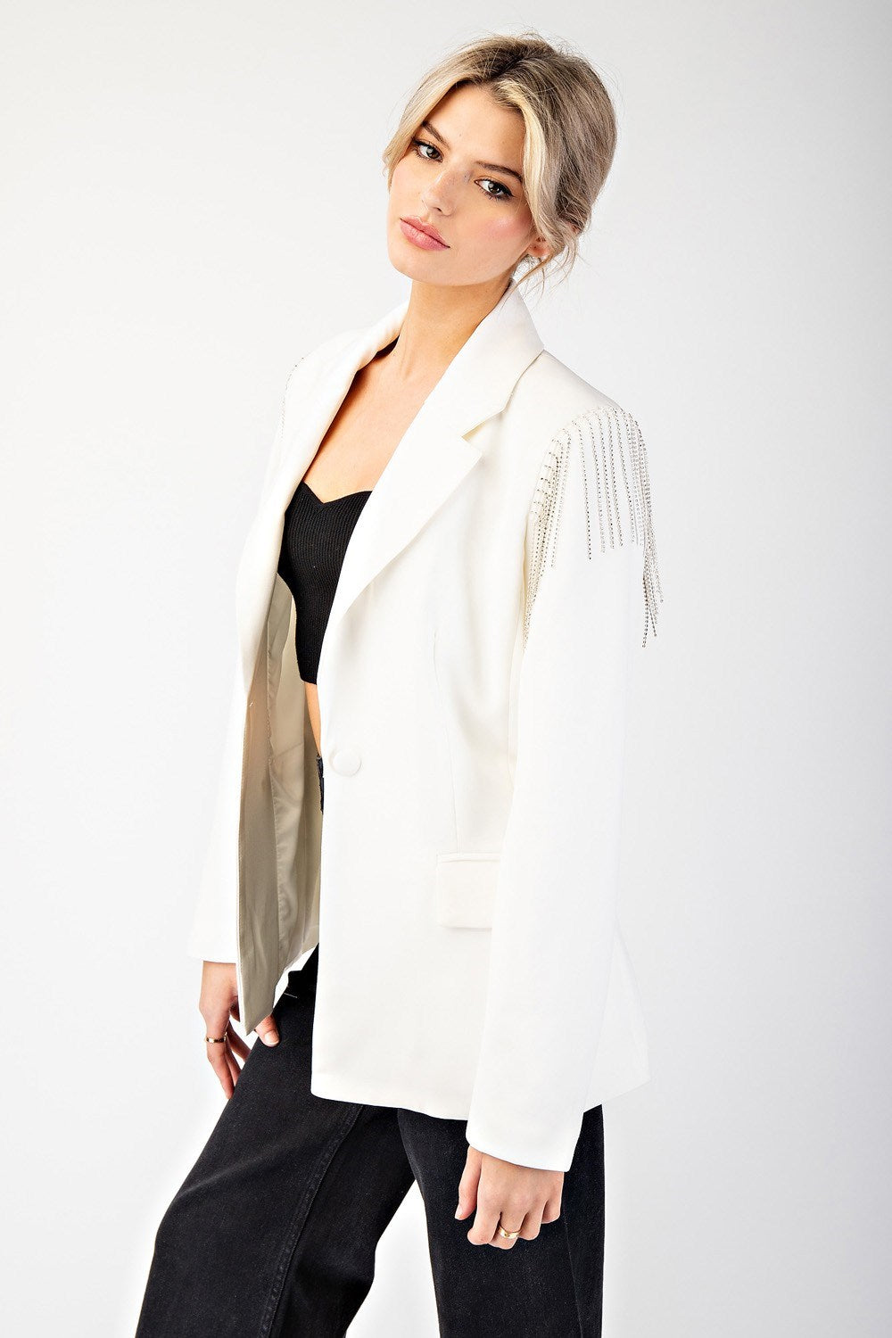 Rhinestone Fringe Blazer Jacket - eesome - RARA Boutique 