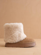 OASIS SOCIETY The Johanna Latte Fur Platform Winter Boot with faux fur lining and chunky sole, perfect for cold weather.