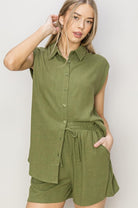 Button Down Linen Shirt and Shorts Set - RARA Boutique 