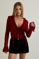 Ruffle Detail Lace V-Neck Top with Bell Sleeves - Le Lis - RARA Boutique 