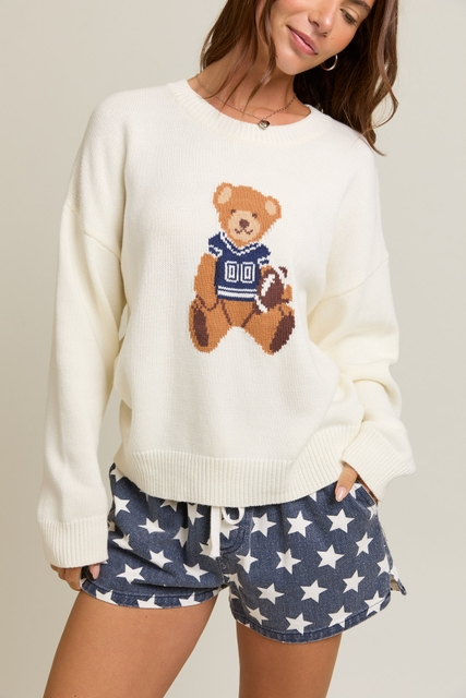 Long Sleeve Football Teddy Bear Sweater - Le Lis - RARA Boutique 