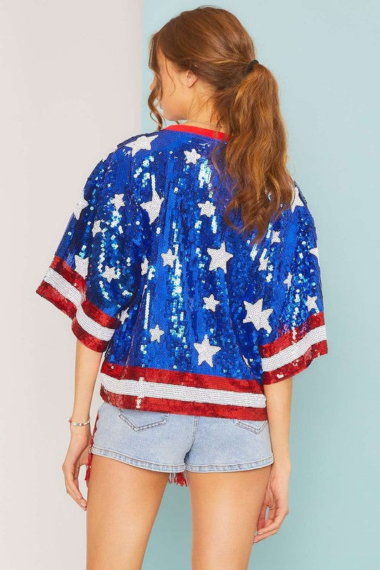 4th of July Star Print Sequin Crop Top - RARA Boutique 