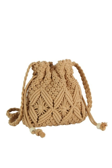 Crochet Braid Macramé Drawstring Crossbody Bag - RARA Boutique 