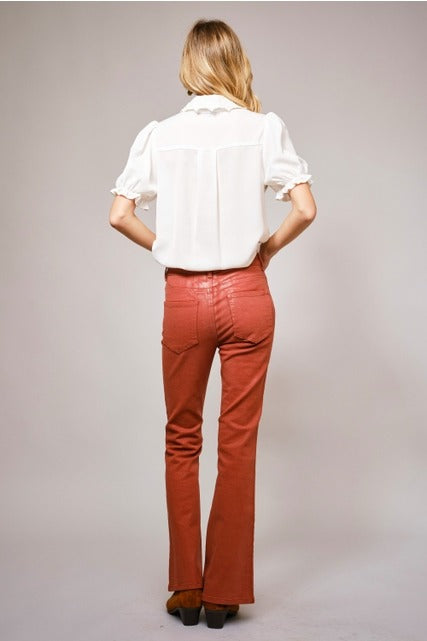 Western Pin Up Girl Cactus Print Lace Collar Blouse - Blue B - RARA Boutique 