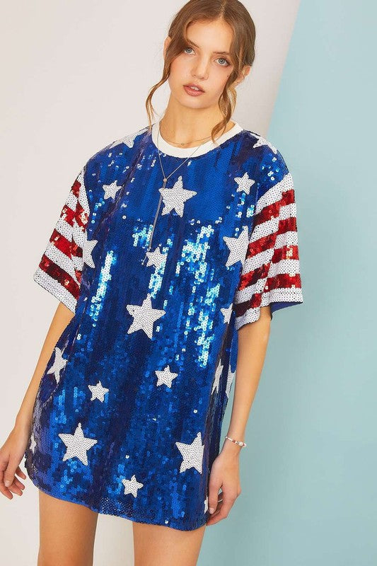 4th of July USA Star Sequin Dress - RARA Boutique 