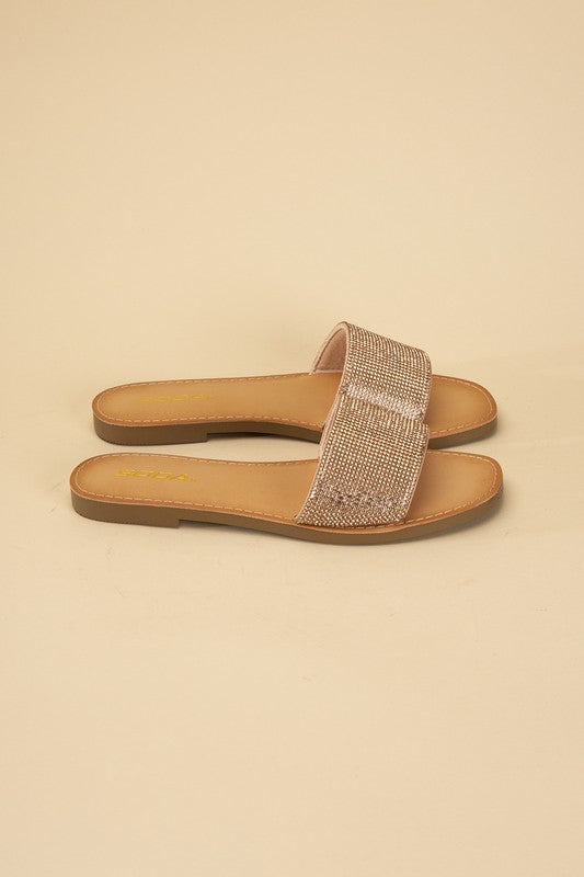 Flat Open Toe Rhinestone Slides - RARA Boutique 