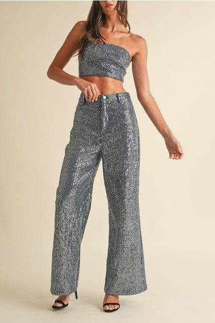 Striped Sequin Wide Leg Jeans - EB Luxe - RARA Boutique 