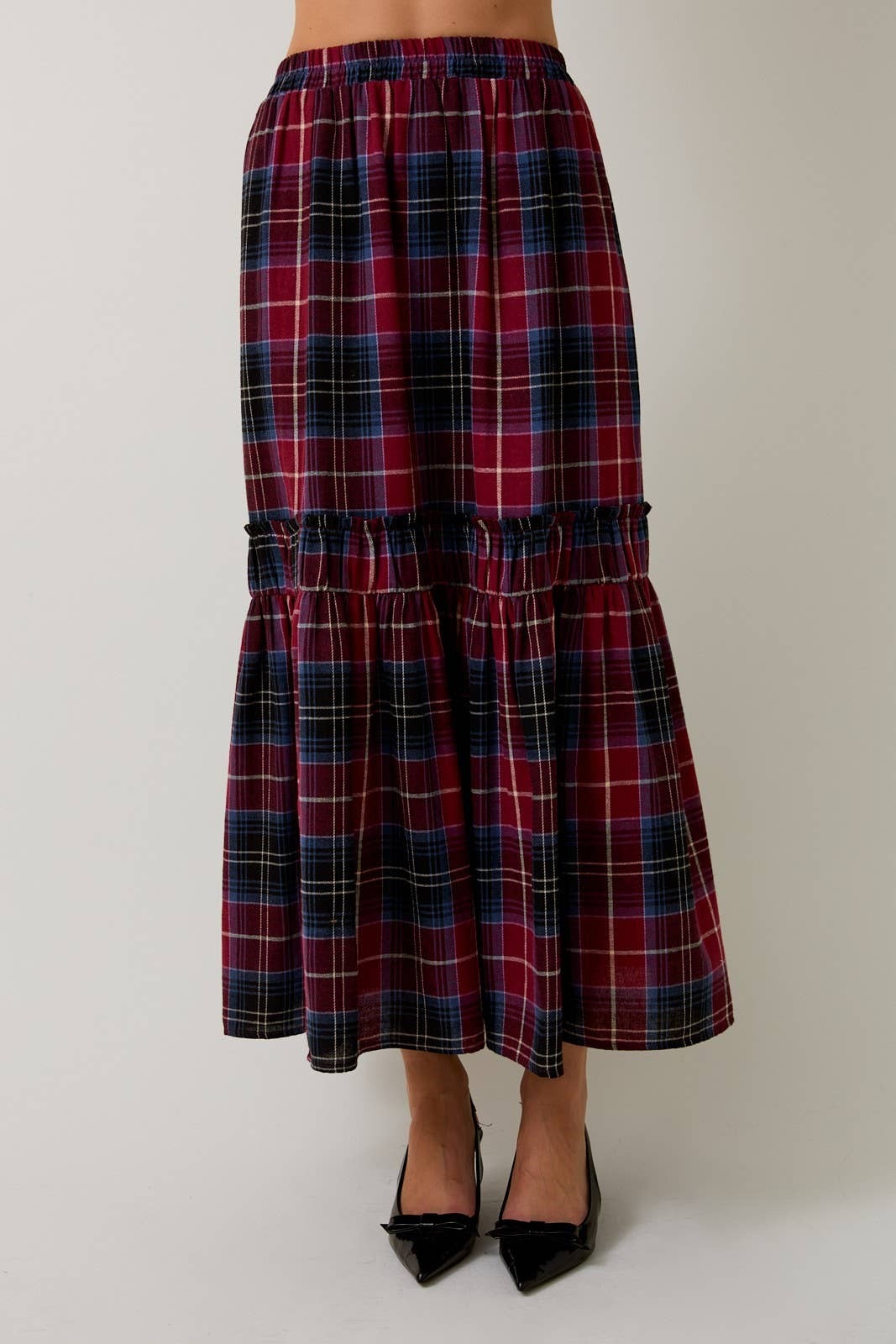 Flowy Plaid Tiered Ruffle Maxi Skirt - Sunday Edition - RARA Boutique 
