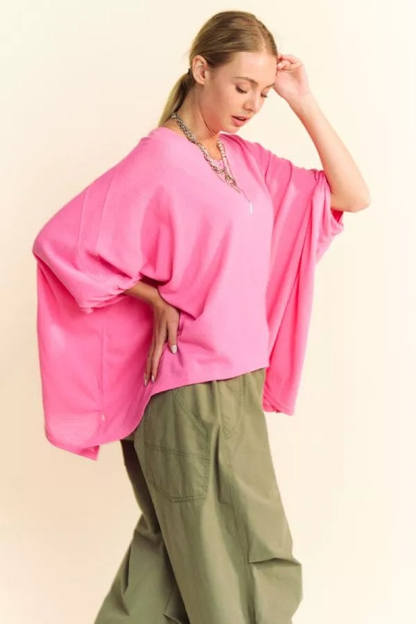 Oversized Drop Shoulder Batwing Sleeve T-Shirt - Davi and Dani - RARA Boutique 