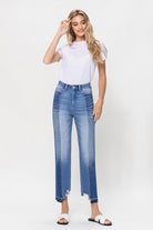 High Rise Crop Straight Leg Jeans With Uneven Hem - RARA Boutique 