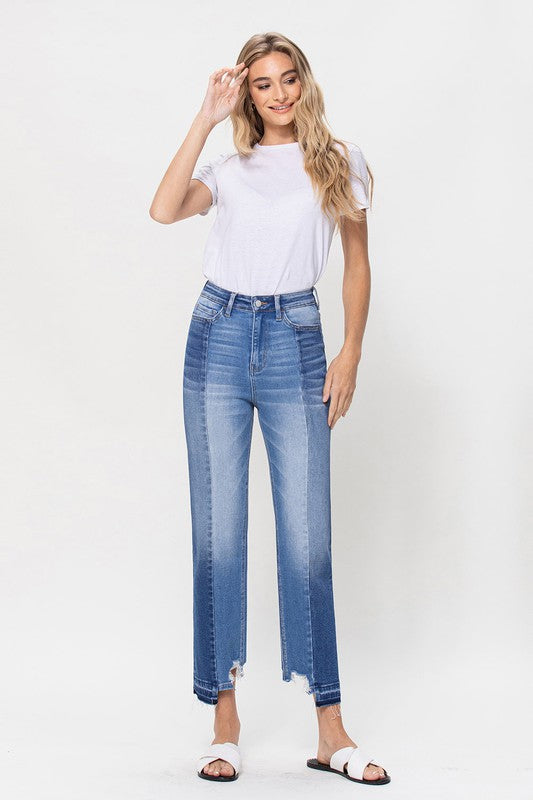 High Rise Crop Straight Leg Jeans With Uneven Hem - RARA Boutique 