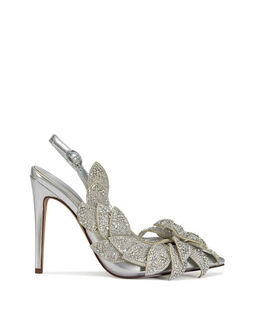 Crystal Flower Slingback Metallic Pump High Heels - Azalea Wang - RARA Boutique 