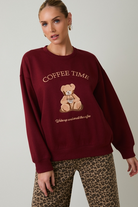 Coffee Time Teddy Bear Embroidered Crewneck Sweatshirt - Sunday Edition - RARA Boutique 