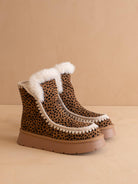 OASIS SOCIETY Joyce dark cheetah shearling trim platform winter boot with rugged sole and cozy shearling lining.