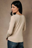 Long sleeve ribbed top with fall-themed embroidery, round neck, by Sunday Edition, featuring autumn-inspired design details.