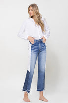 High Rise Jeans With Side Blocking Panel - VERVET by Flying Monkey - RARA Boutique 