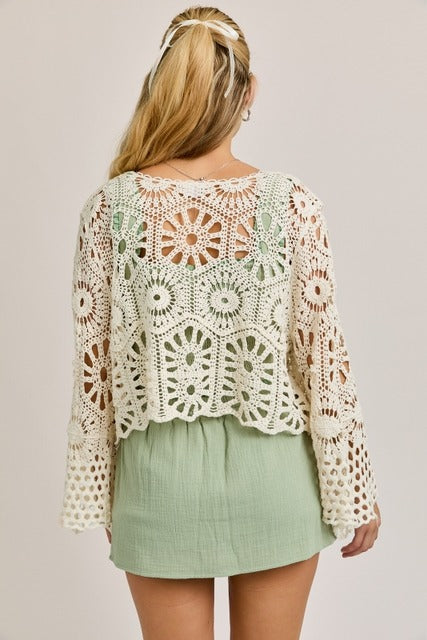 Long Sleeve Crochet Front Tie Open Top - Le Lis - RARA Boutique 