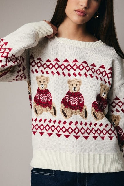 Teddy Bear Fair Isle Christmas Sweater - Sunday Edition - RARA Boutique 