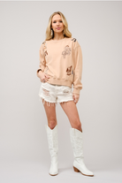 Embroidered Western Cowgirl Graphic Pullover Sweatshirt - Blue B - RARA Boutique 