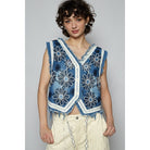 Crochet Floral V-Neck Denim Vest - POL - RARA Boutique 