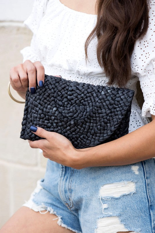 Fold Over Straw Clutch - Rara Boutique 