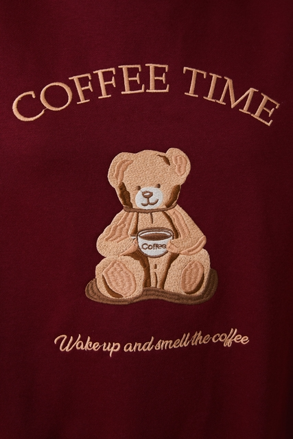 Coffee Time Teddy Bear Embroidered Crewneck Sweatshirt - Sunday Edition - RARA Boutique 