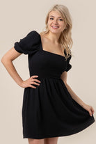 Puff Sleeved Smocked Mini Dress - RARA Boutique 
