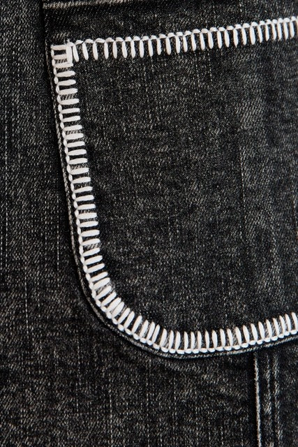 Button Up Contrast Stitch Denim Mini Skirt with Patch Pockets - Sunday Edition - RARA Boutique 