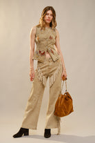 Western Embroidered Denim Vest Top - Blue B - RARA Boutique 