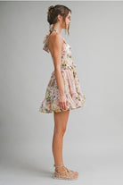 Floral Halter A-Line Mini Dress with Ruffle Hem - Le Cliche - RARA Boutique 