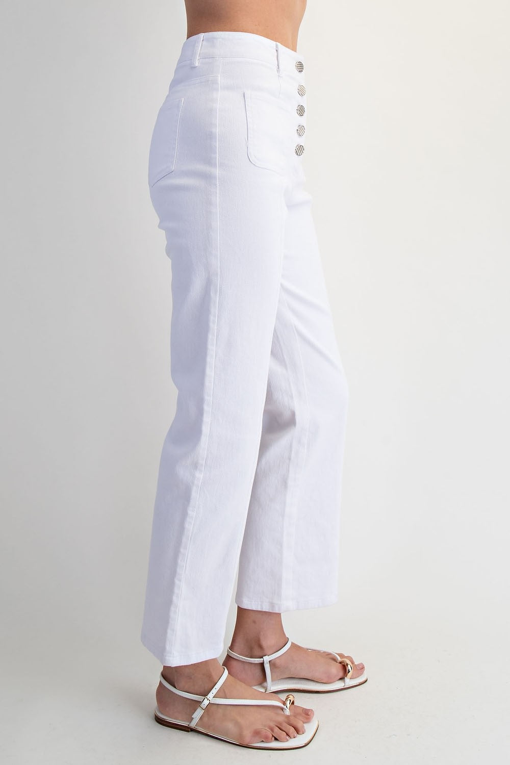 RARA Boutique Twill Patch Pocket Straight Leg Cropped Pants in neutral color, featuring patch pockets and a tailored fit.