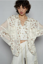 Floral Gauze Patch Crochet Button Down Shirt - POL - RARA Boutique 