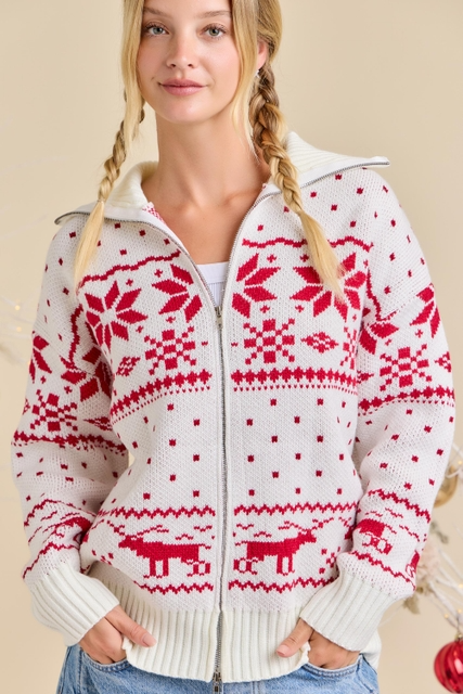 Christmas Faire Isle Knit Sweater Jacket - Main Strip - RARA Boutique 