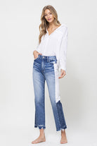 High Rise Jeans With Side Blocking Panel - VERVET by Flying Monkey - RARA Boutique 