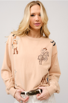 Embroidered Western Cowgirl Graphic Pullover Sweatshirt - Blue B - RARA Boutique 