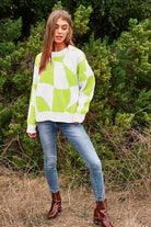 Wavy Checker Print Pullover Knit Sweater Top - RARA Boutique 