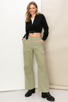 High Waist Cargo Pants with Pockets- HYFVE - RARA Boutique 