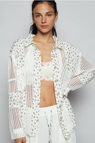 Floral Gauze Patch Crochet Button Down Shirt - POL - RARA Boutique 