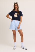 Short Sleeve Crew Neck Teddy Bear Sweater Crop Top - Le Lis - RARA Boutique 