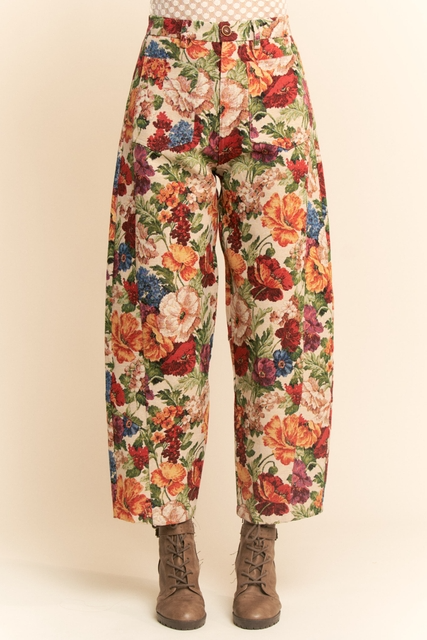 Vintage Floral Tapestry High-Rise Barrel Leg Pants - Davi & Dani - RARA Boutique 