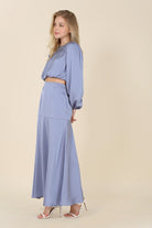 Satin Long Sleeve Top with Maxi Skirt Set - RARA Boutique 