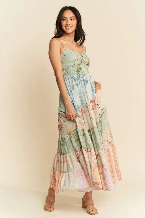 Boho Floral Patchwork Tiered Maxi Dress - Davi & Dani - RARA Boutique 