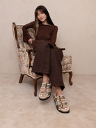 Studded Floral Tapestry Sherpa Lined Buckle Slide Sandals - Oasis Society - RARA Boutique 