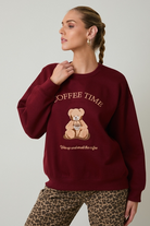 Coffee Time Teddy Bear Embroidered Crewneck Sweatshirt - Sunday Edition - RARA Boutique 